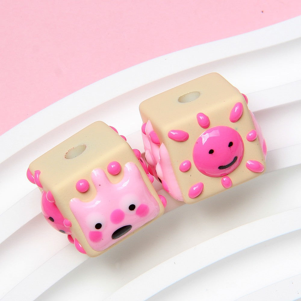 Square 4-sided hand-painted beads DIY beading, cartoon three-eyed funny painted beads DIY phone strap car hanging decoration Secondary image