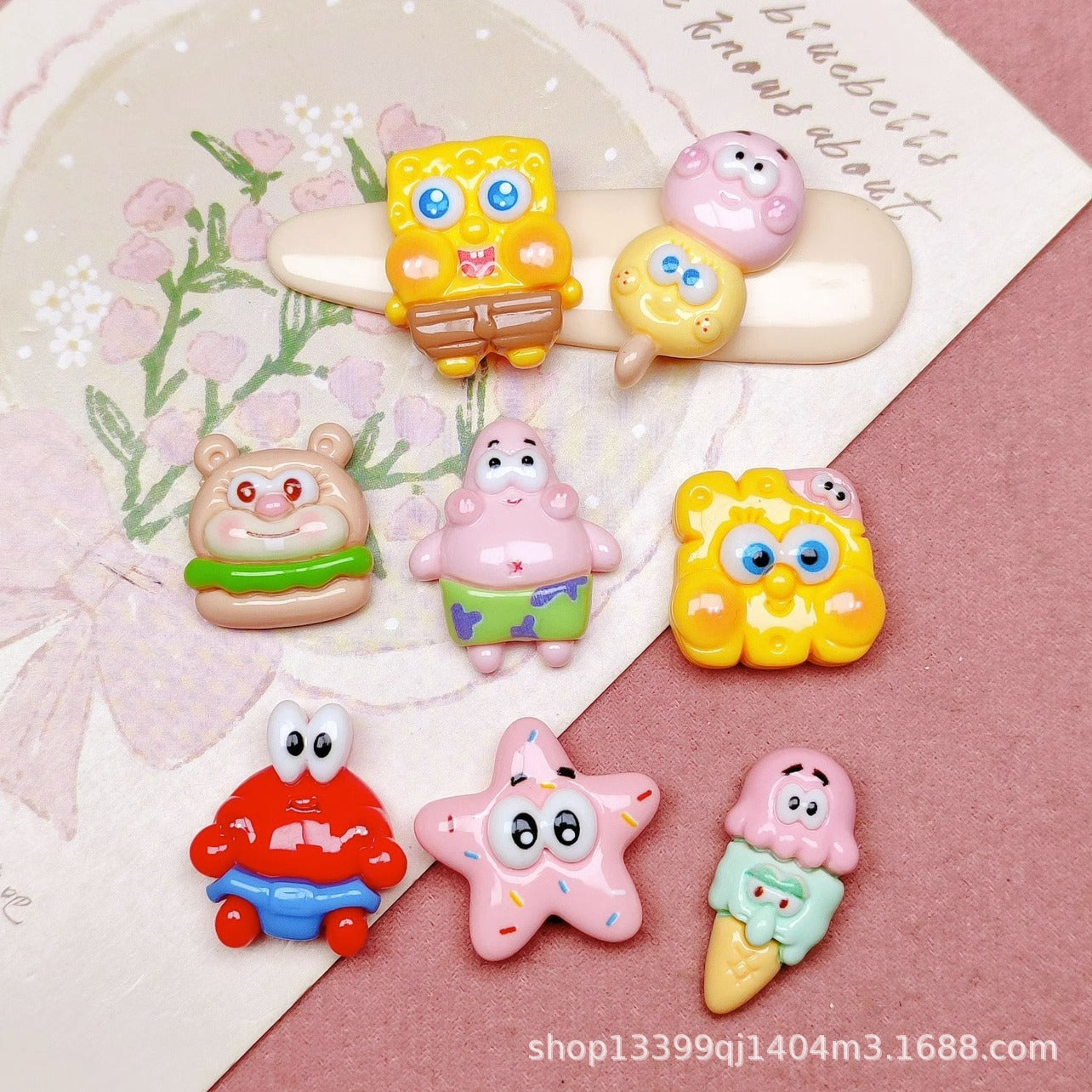 Cute cartoon glossy SpongeBob and Patrick resin accessories DIY cream glue phone case hairpin material kit Secondary image