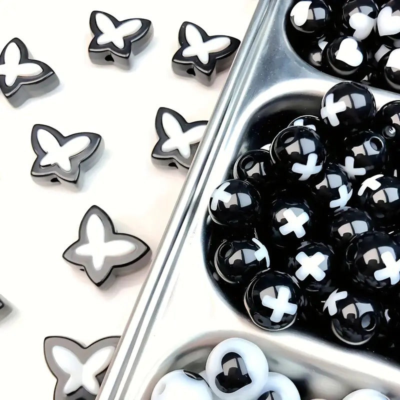 12-18 Black and White Sweet Cool Acrylic Cross Butterfly Heart Resin Beads Loose Beads DIY Handmade Beading Materials Secondary image