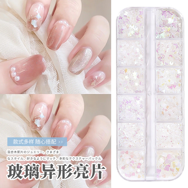 Nail art accessories: irregular-shaped glass paper, candy paper, heart, moon, pentagram, triangle, butterfly nail decorations Secondary image