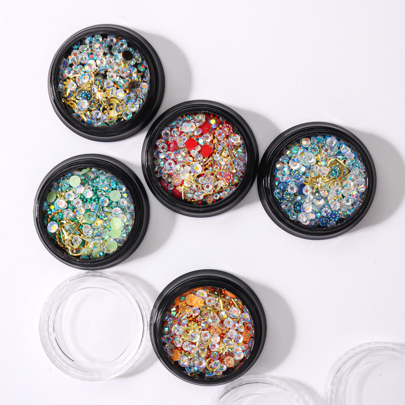 Iridescent Transparent AB Rhinestones, Studs, Steel Bead Chain Mixed Set Decorations, 3D Nail Decoration Rhinestones Secondary image