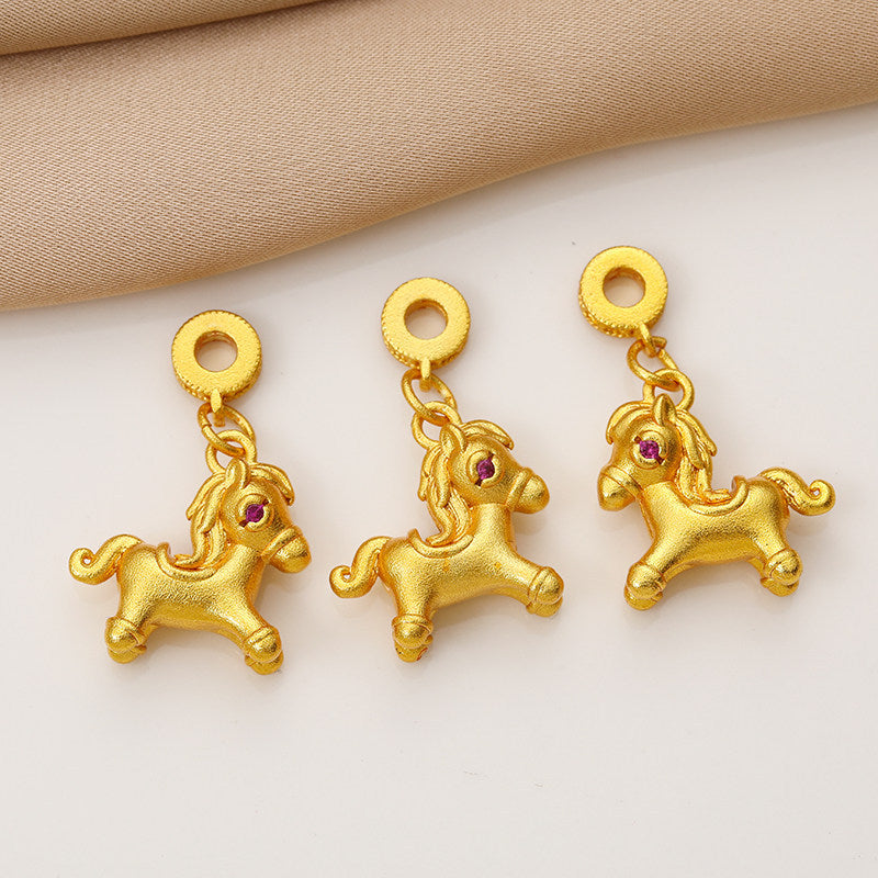 Gold-plated small horse cloisonné enamel zodiac horse pendant decoration DIY handmade beaded bracelet necklace charm pendant Secondary image