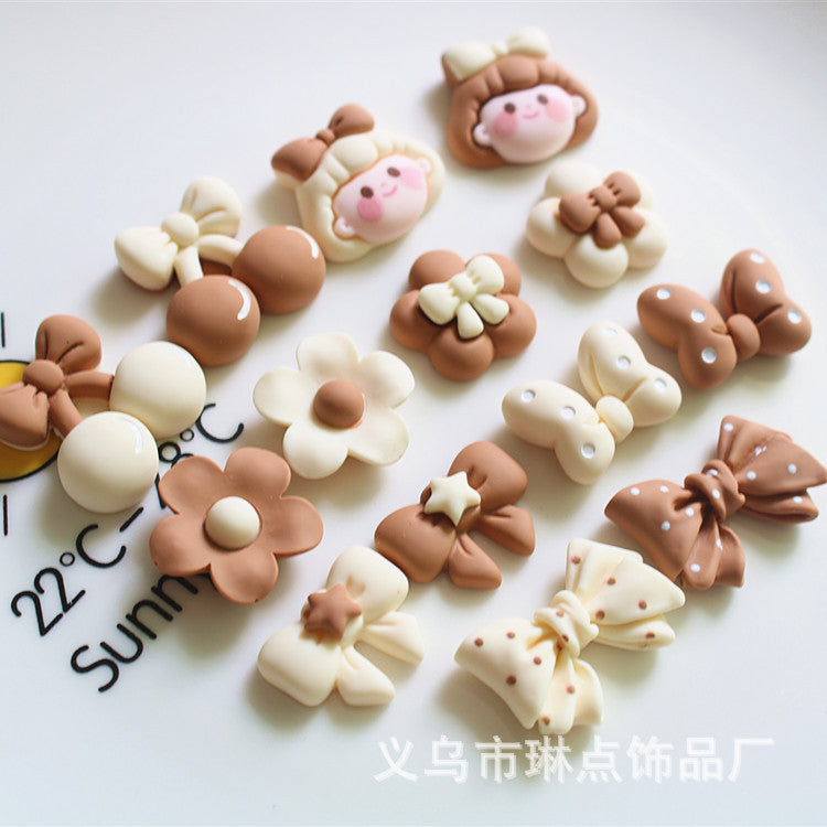 Milk tea color accessories DIY cream resin phone case beauty hair accessory materials for girls flowers Secondary image