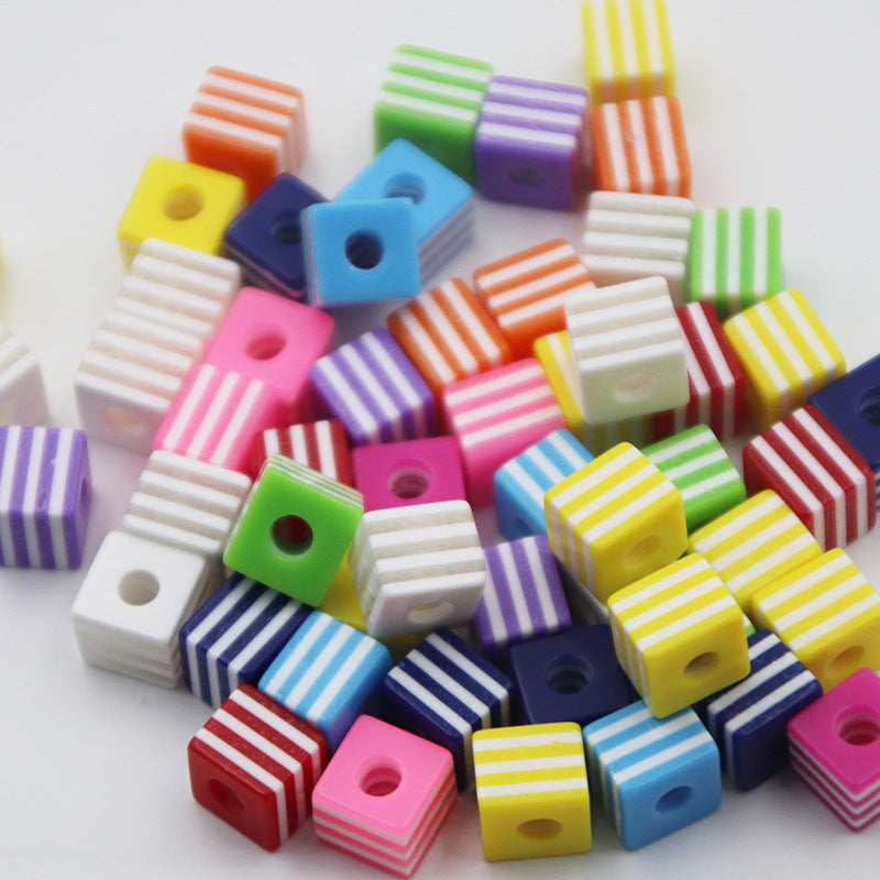 Cylindrical square resin striped large-hole beads colorful beading DIY handmade jewelry accessories shoe laces clothing accessories Secondary image