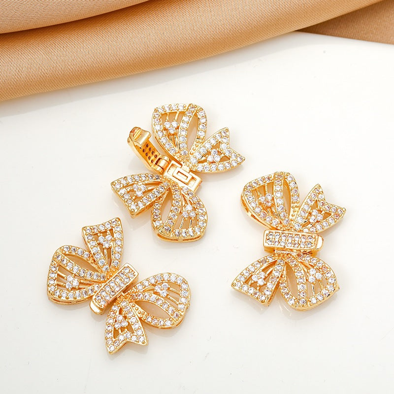 Gold-plated color-retaining zircon-inlaid double-row pearl bracelet necklace clasp DIY handmade jewelry beaded hanging chain Secondary image