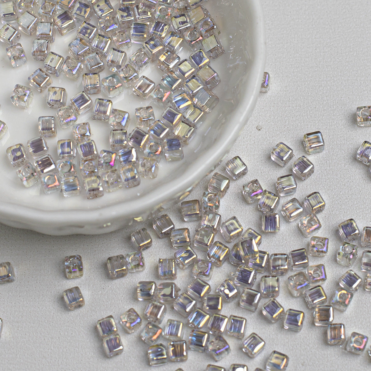 Transparent small square acrylic beads with colored plating and straight holes for DIY handmade phone chains and accessories Secondary image