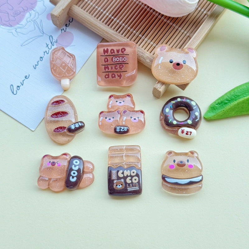 Cartoon glittery brown bear resin DIY accessories for phone cases, cream glue patches, hair accessories, and craft materials Secondary image