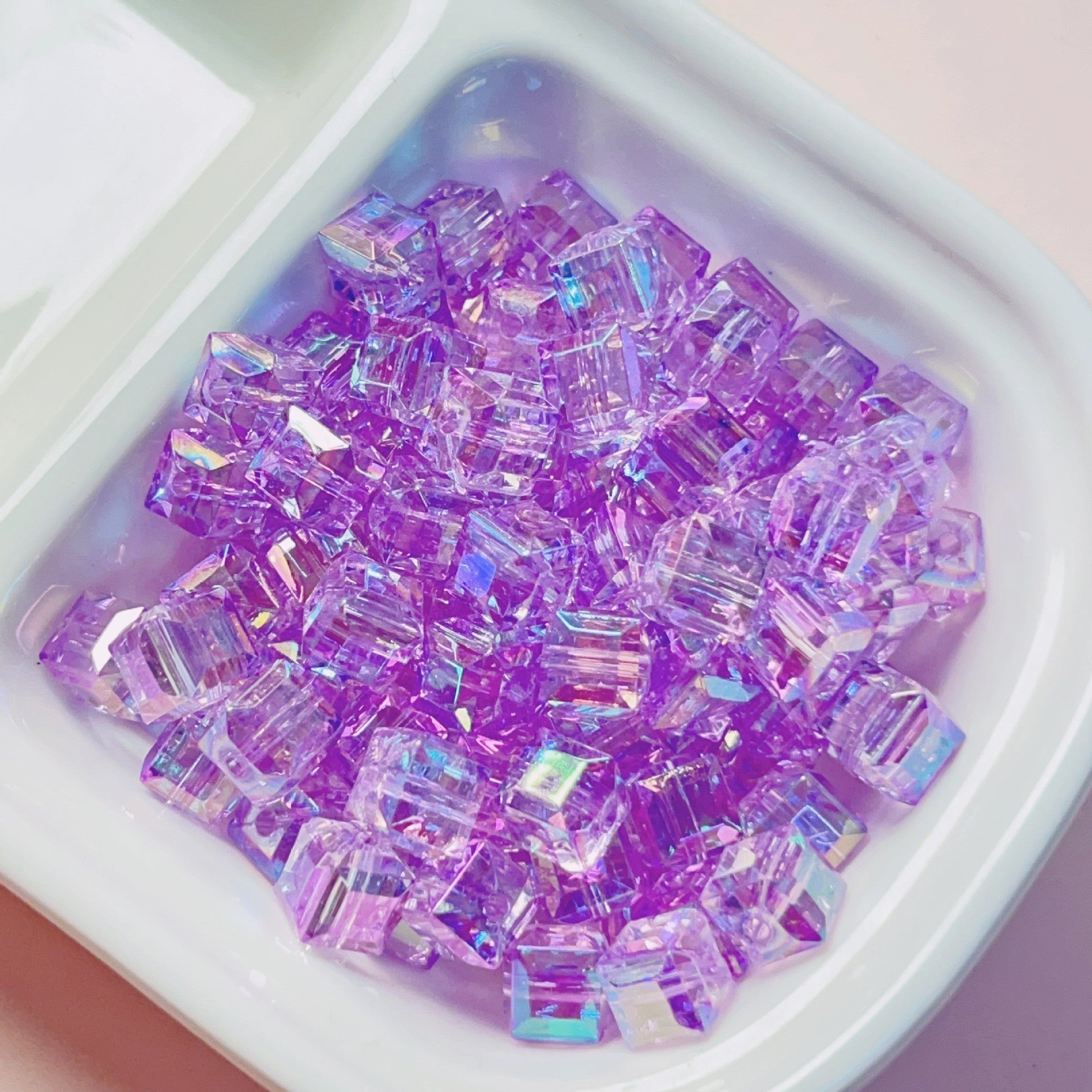 High-transparency colorful iridescent prismatic small square beads AB diamond perforated beads acrylic beads phone chain bracelet accessories Secondary image