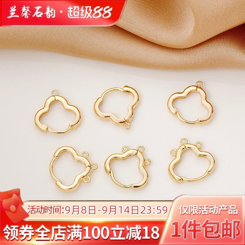 Gold-plated color-retaining copper four-leaf clover flower ear hooks DIY handmade beaded earring accessories materials Secondary image