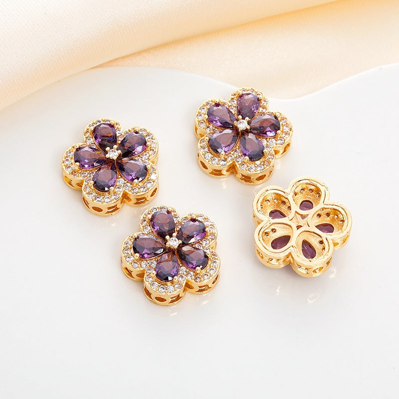 Copper inlaid zirconium gold-plated multi-hole hollow flower accessory for DIY handmade beaded necklaces, chokers, and waist chains Secondary image