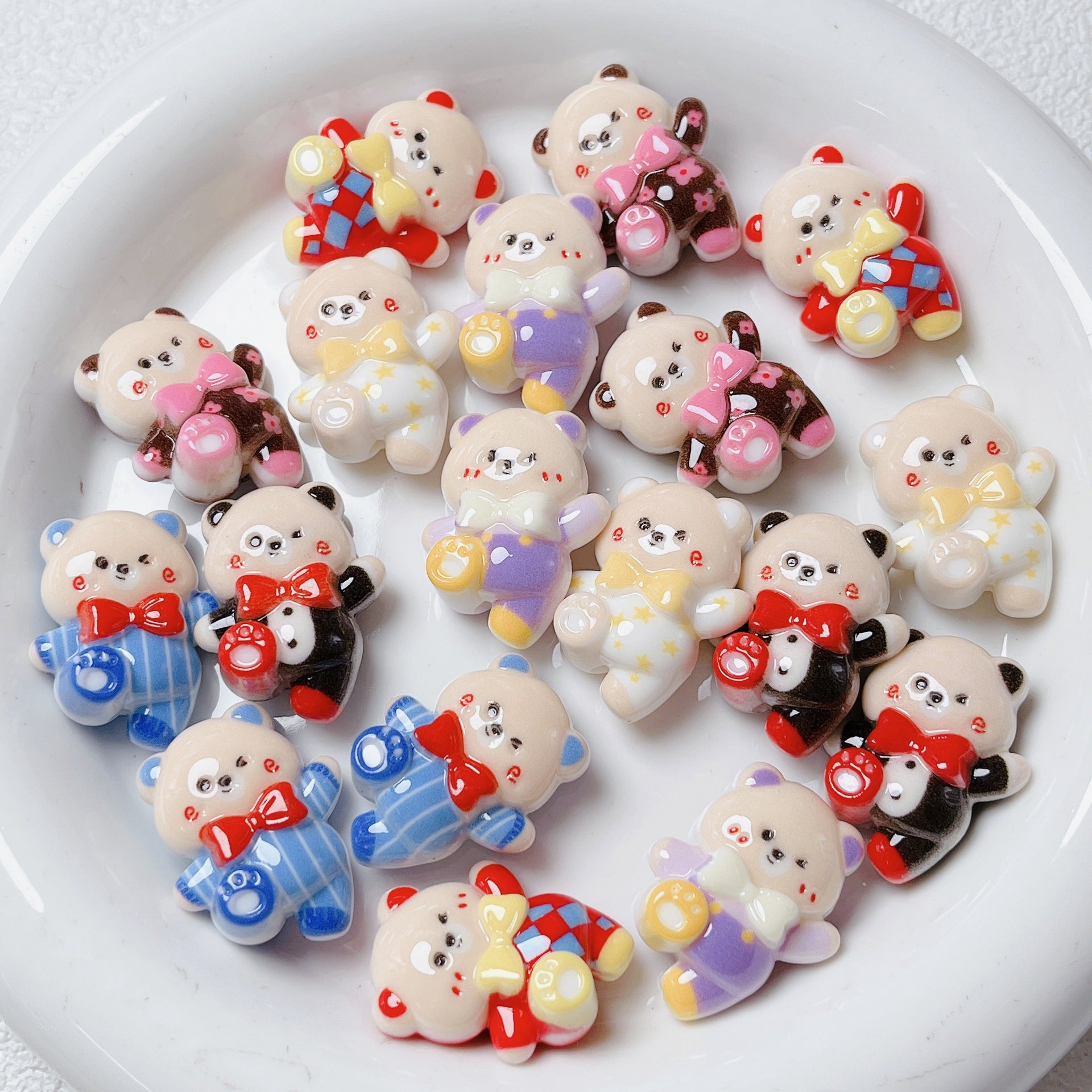 UV printed cartoon cute three-dimensional bear straight hole beads DIY phone chain pendant material accessories Secondary image