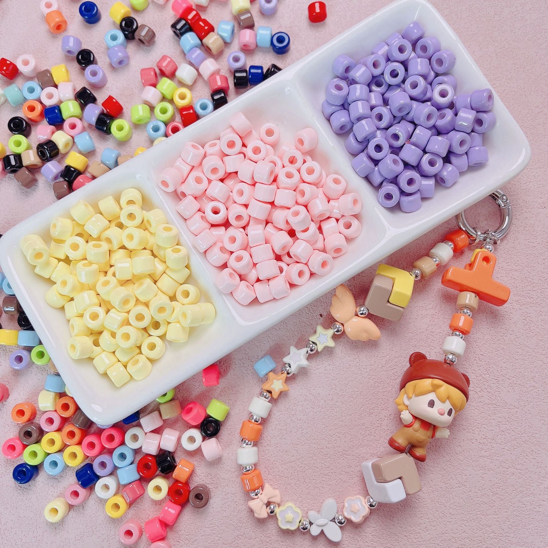 High-quality painted through-hole colorful small barrel beads and spacer beads for DIY handmade phone chains, keychains, and beading materials Secondary image