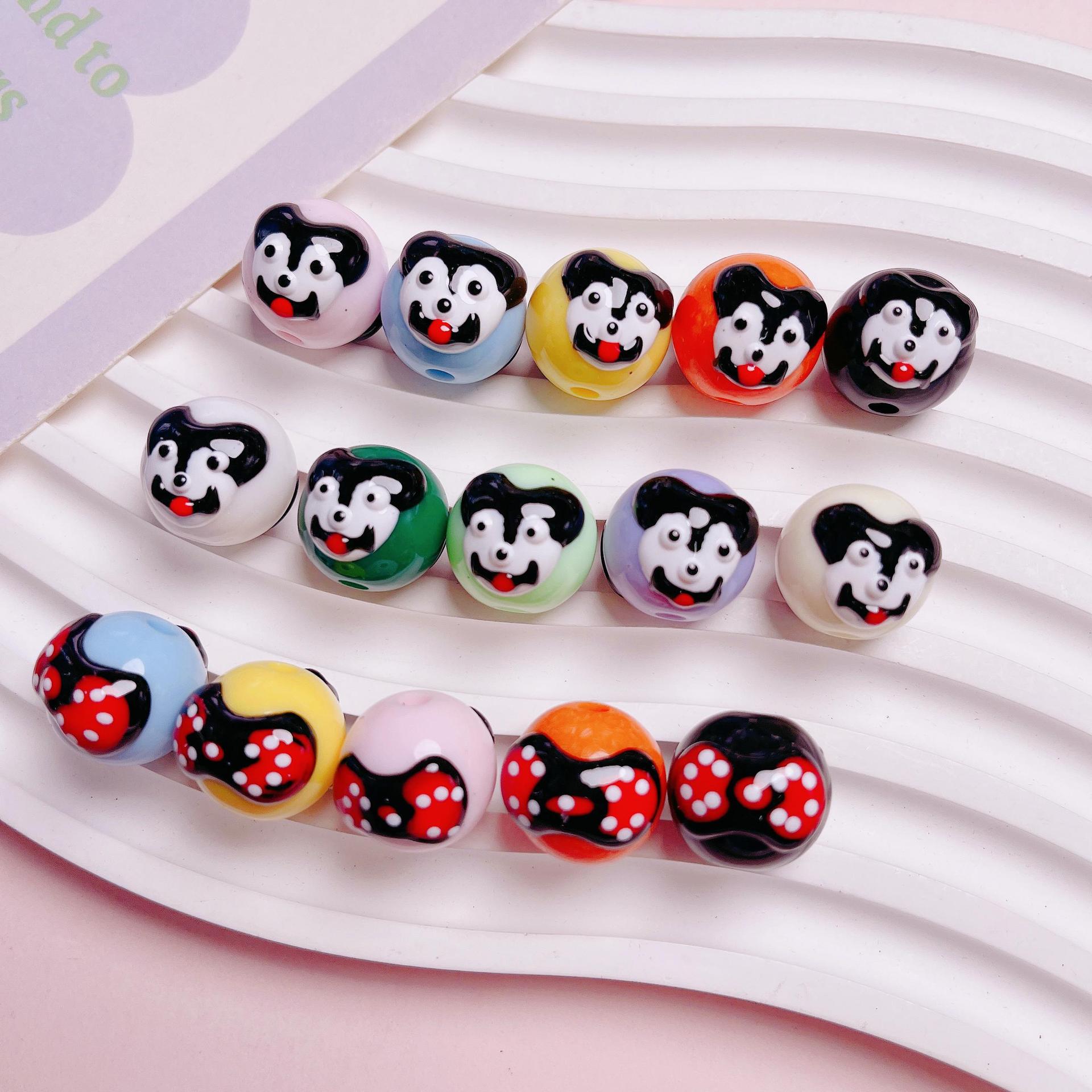 Acrylic Husky Bowknot Hand-painted Straight Hole Round Beads DIY Phone Chain Keychain Bead Accessories Secondary image