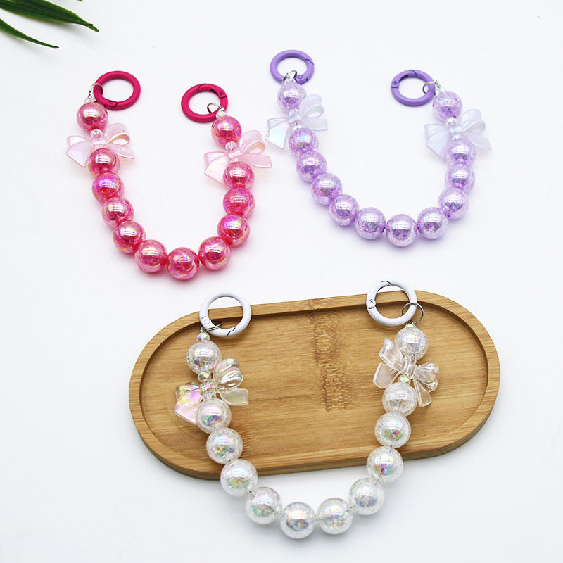 Bowknot beaded phone chain with double buckle, universal crackle bead phone case, earphone case lanyard, bag pendant, trendy accessory Secondary image