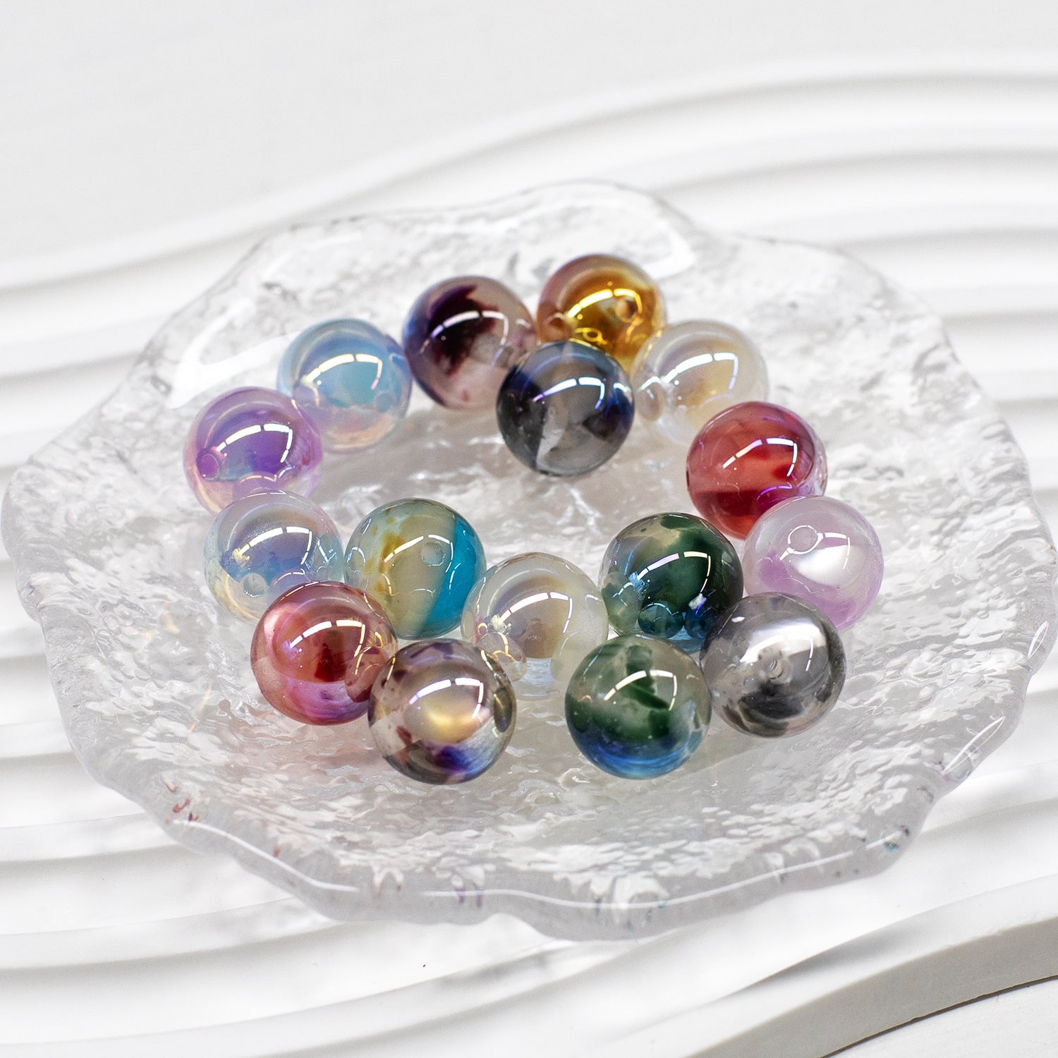 8mm gradient crushed shell electroplated scratch-resistant resin loose beads for DIY phone chains, beaded jewelry, and accessories Secondary image