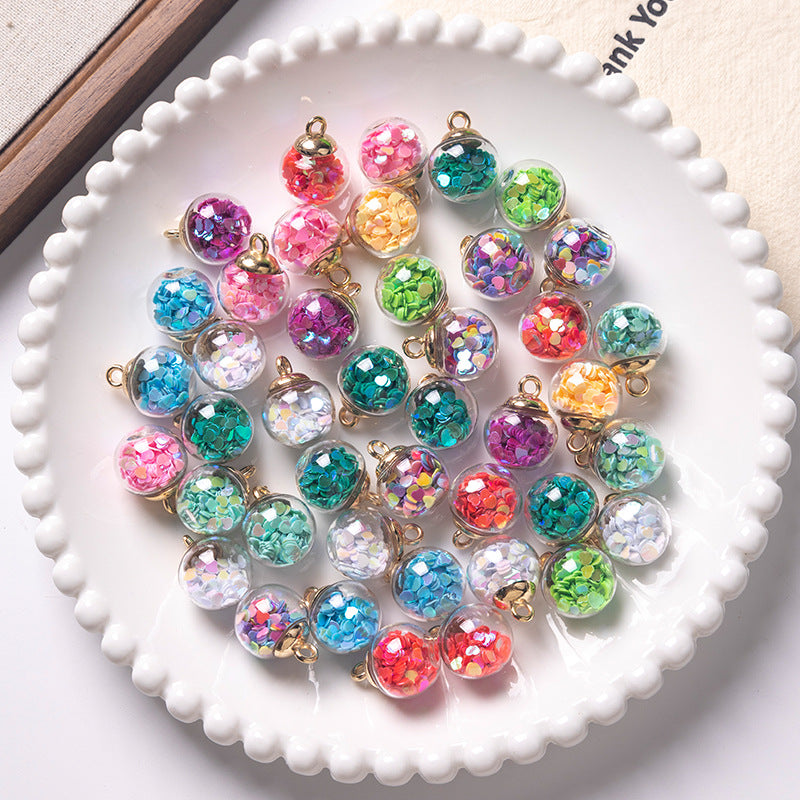 Crystal glass ball pendant with heart-shaped sequins and flowing sand, small hanging ornament DIY Beaded bracelet, earrings, pendant Secondary image