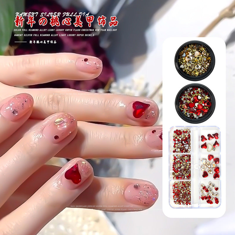 New Year's red pointed-bottom rhinestones in a box, colorful rhinestones for nail art, crystal rhinestones of various sizes, super shiny nail decorations Secondary image