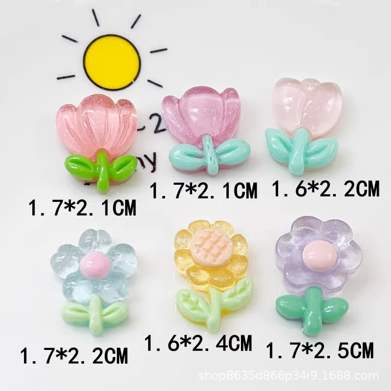 Transparent tulip flower petals bouquet five-petal flower hair clip hair rope DIY phone case sticker resin accessory Secondary image
