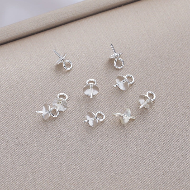S925 sterling silver plated with real gold half-hole pendant pin clasp bead holder DIY handmade pearl earrings necklace bracelet pendant Secondary image