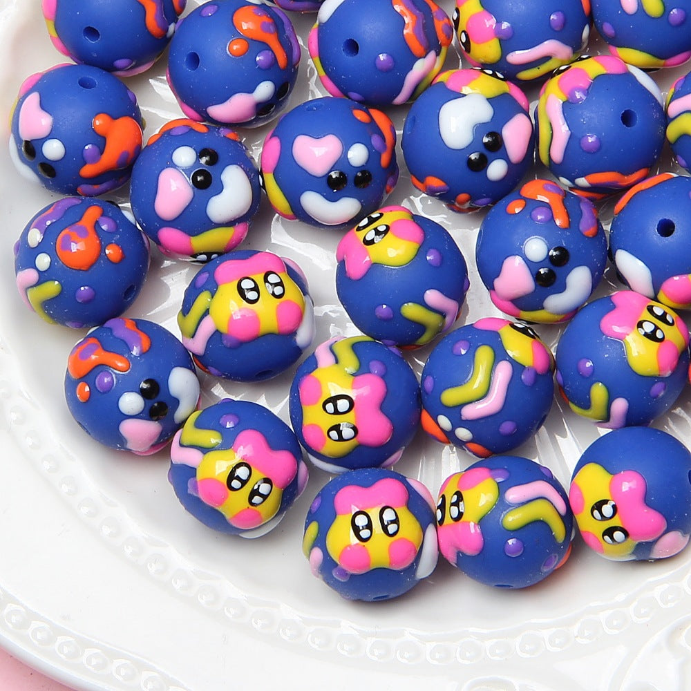 Bracelet beads, multi-faceted cartoon hand-painted beads, Kirby beads, DIY accessories, loose beads, beading components Secondary image