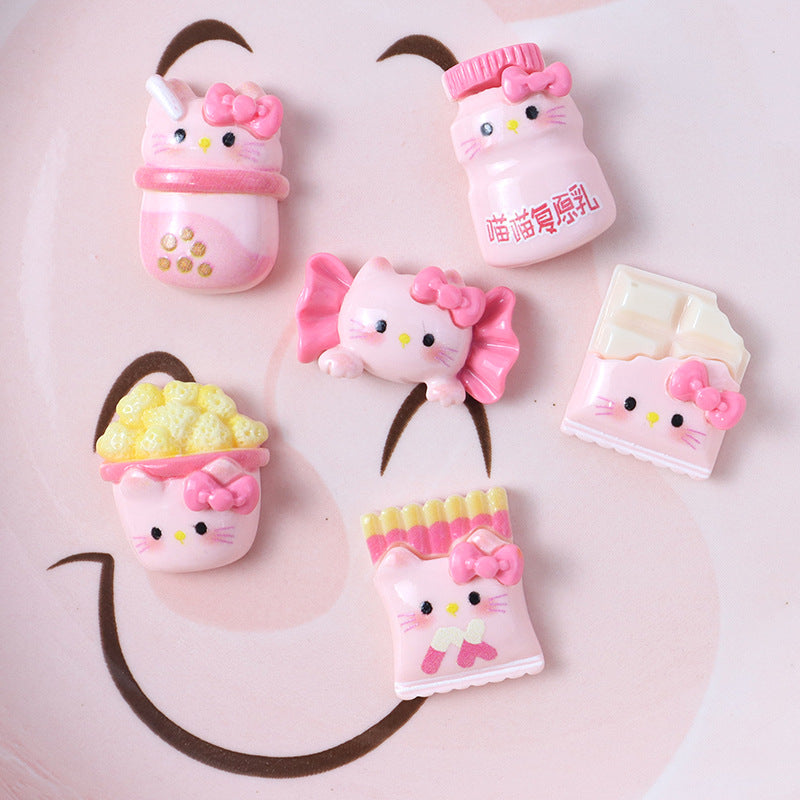 Pink snack cat cute cream glue accessories resin DIY decorations cartoon hair clips shoe accessories clothing decorations Secondary image