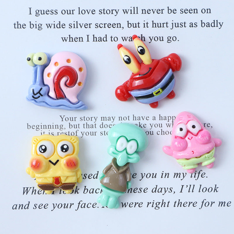 Resin Patrick Star and Spongebob cartoon glossy figurine pendant, snail simulation keychain accessory, DIY jewelry accessory Secondary image