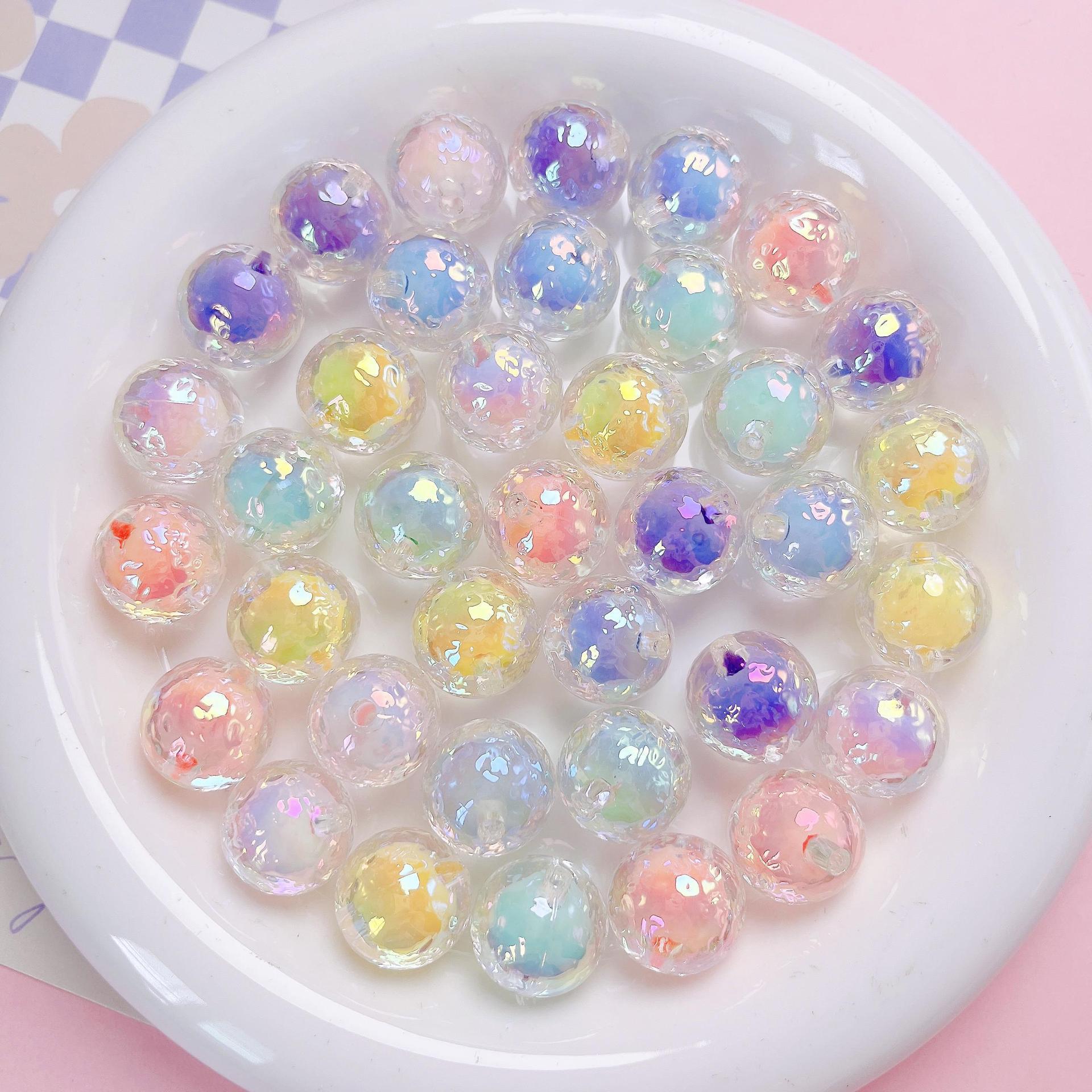 16mm high-quality UV-coated wrinkled leather bead-in-bead meteorite round beads, DIY beading materials for phone chains and keychains Secondary image