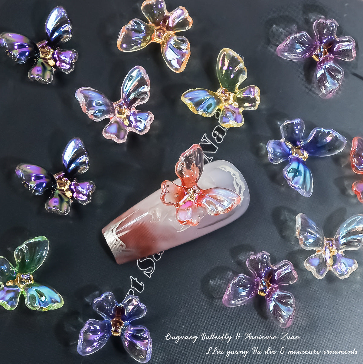 Nail art butterfly fairy shell nail stickers accessories colorful iridescent three-dimensional ice-transparent butterfly Secondary image