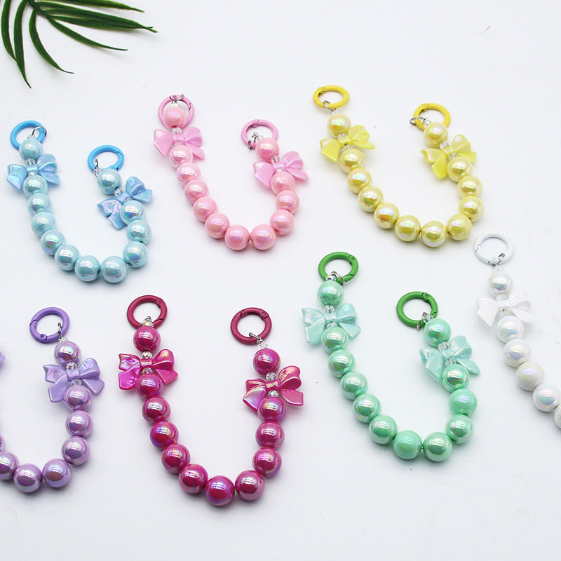 Solid color bead bow handmade beaded phone chain with double clasp, universal phone case and earphone case accessory, bag decoration, fresh style Secondary image