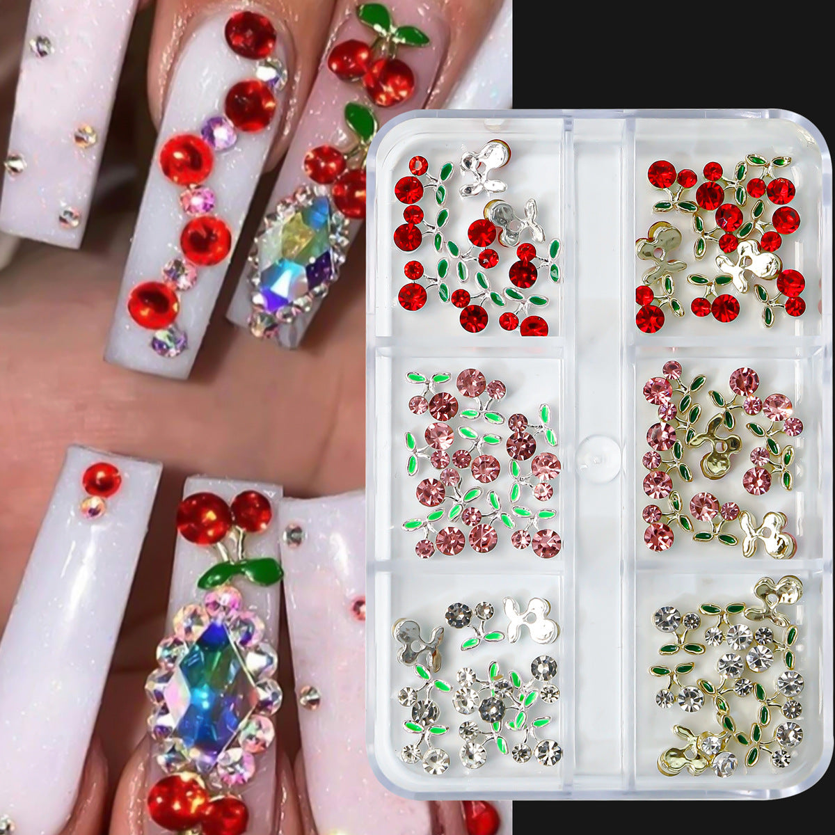 Nail art mini cherry alloy nail rhinestones six-grid alloy accessories direct supply alloy rhinestone set Secondary image