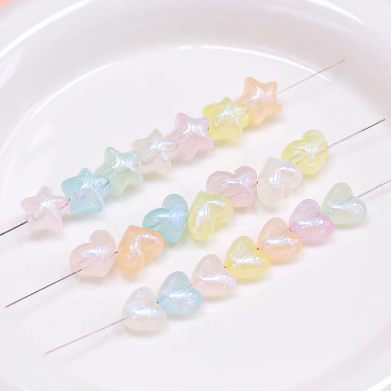10 Japanese-style pearlescent mermaid hair ties, acrylic beads, heart-shaped loose beads, DIY handmade beading materials Secondary image