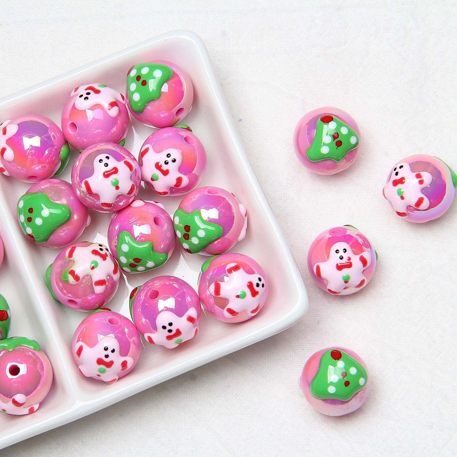 16mm Christmas-themed hand-painted beads DIY loose beads snowman Christmas tree loose beads bracelet DIY Secondary image