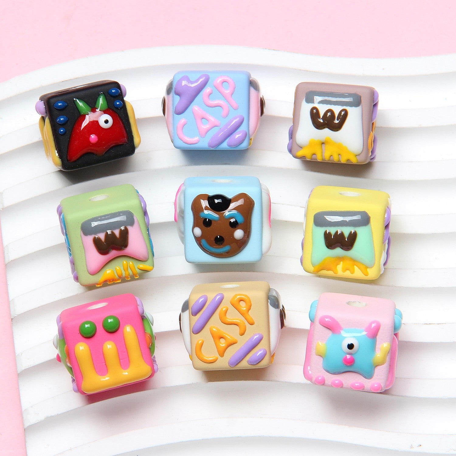 2025 Beads Loose Beads Cartoon Square Hand-painted Beads DIY Mobile Phone Chain Car Hanging Material Secondary image