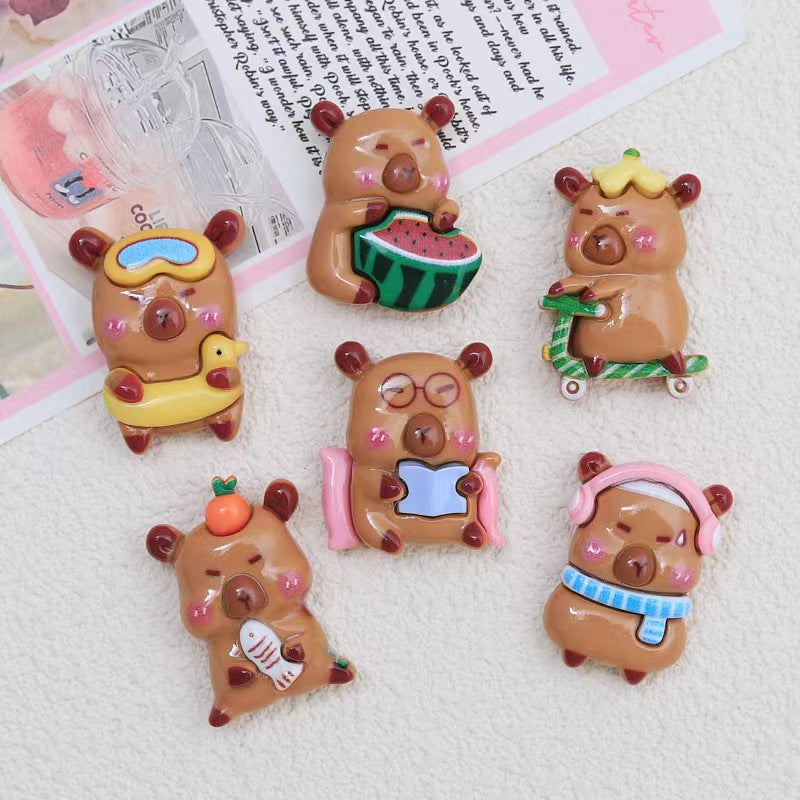 Glossy cartoon animal bear and capybara hair clips, hair ties, claw clips, cream glue DIY accessories for listening to music, eating watermelon, and reading books Secondary image