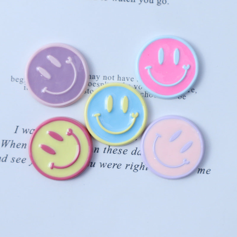 Acrylic clothing accessories with smiley face pattern, available in various colors, employee badge accessories Secondary image